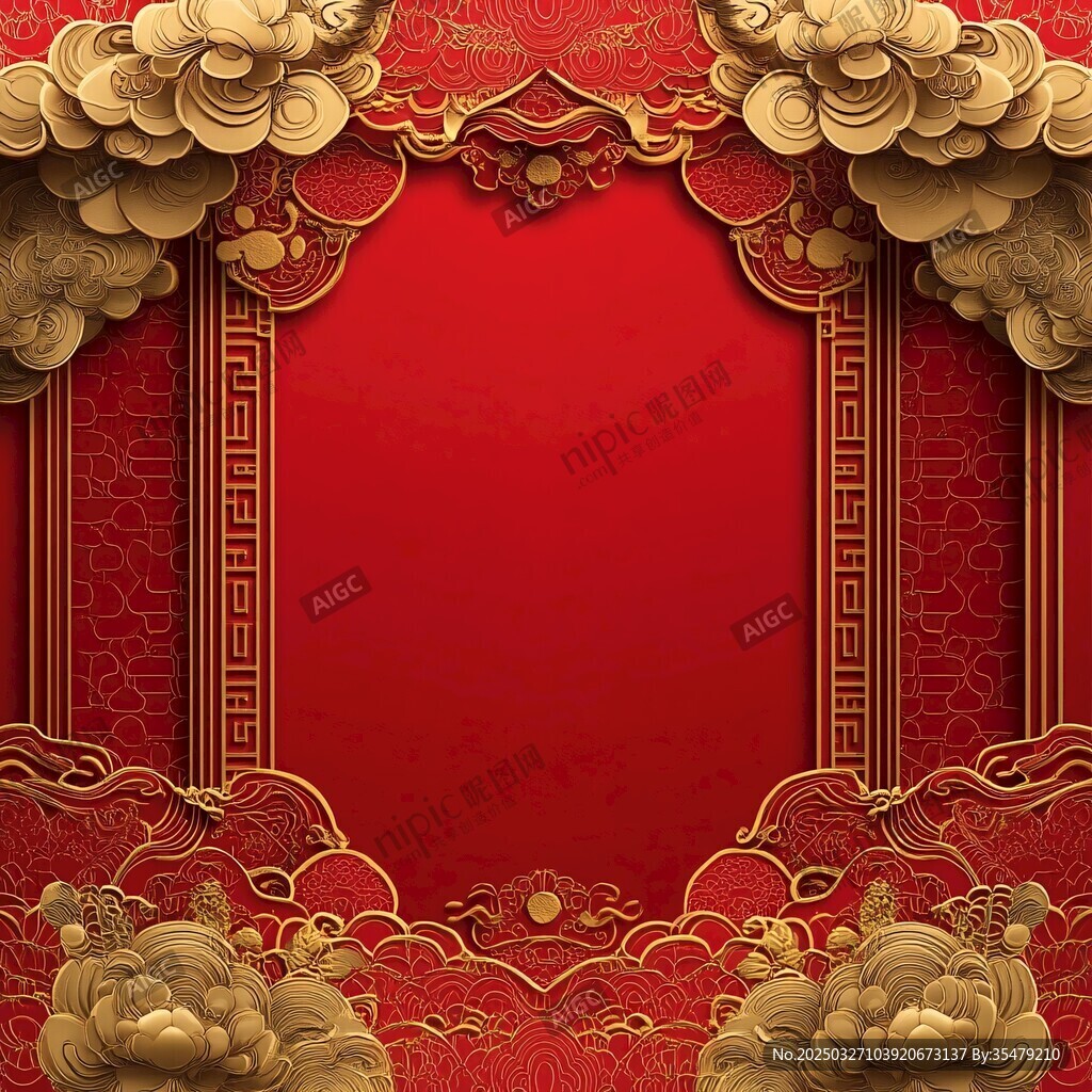 中式紅金古典邊框背景圖