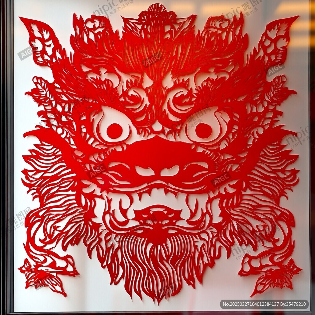 紅色剪紙獅子頭