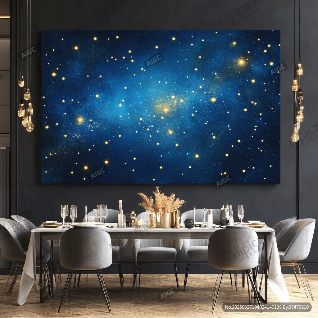 星空掛畫裝點現代餐廳空間