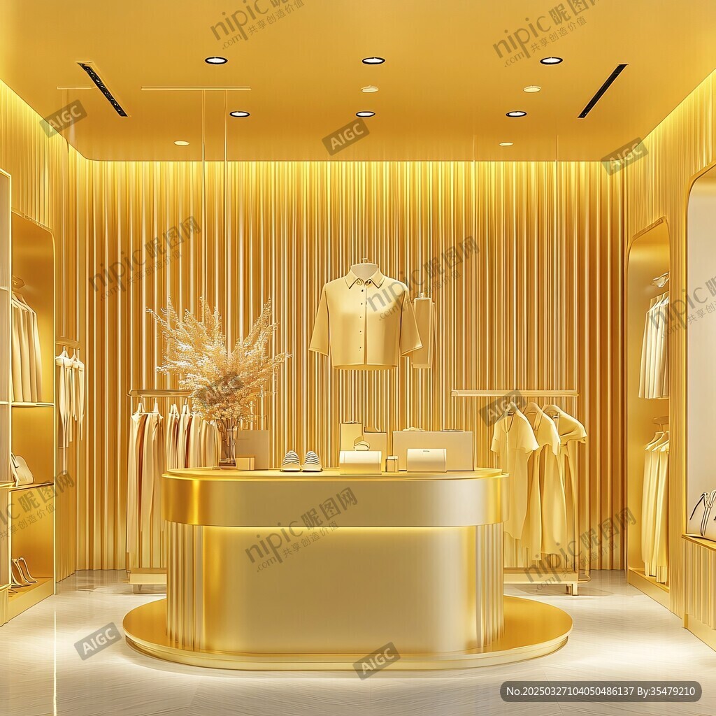 奢華金色系時(shí)尚服裝店鋪