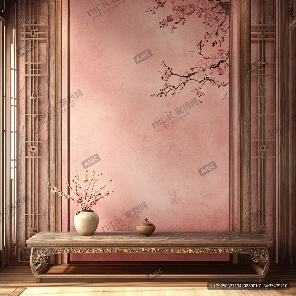 中式雅致空間 桃花墻景
