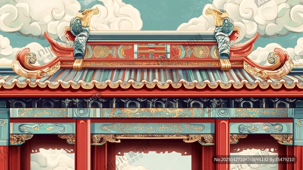 中式古建筑屋檐精美景觀