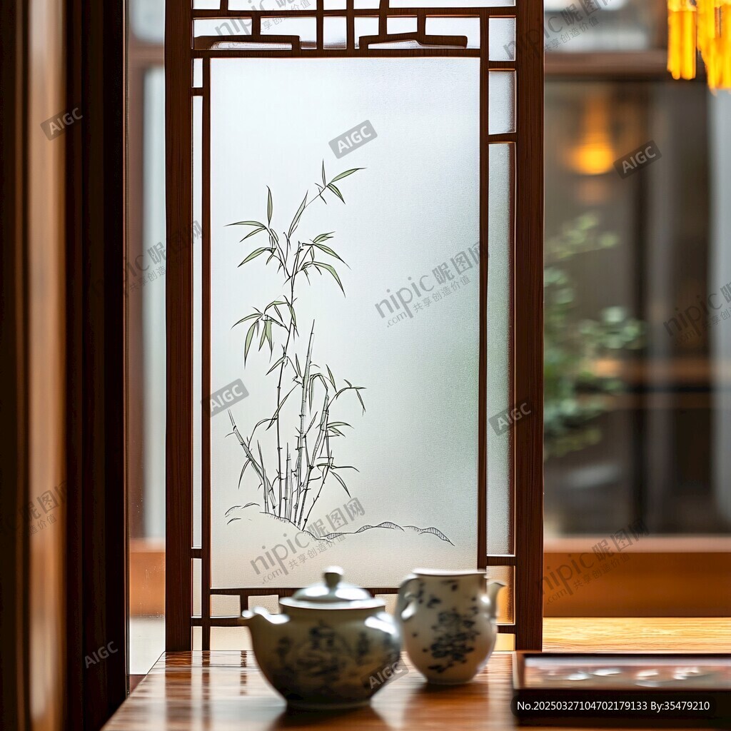 中式屏風下的雅致茶具