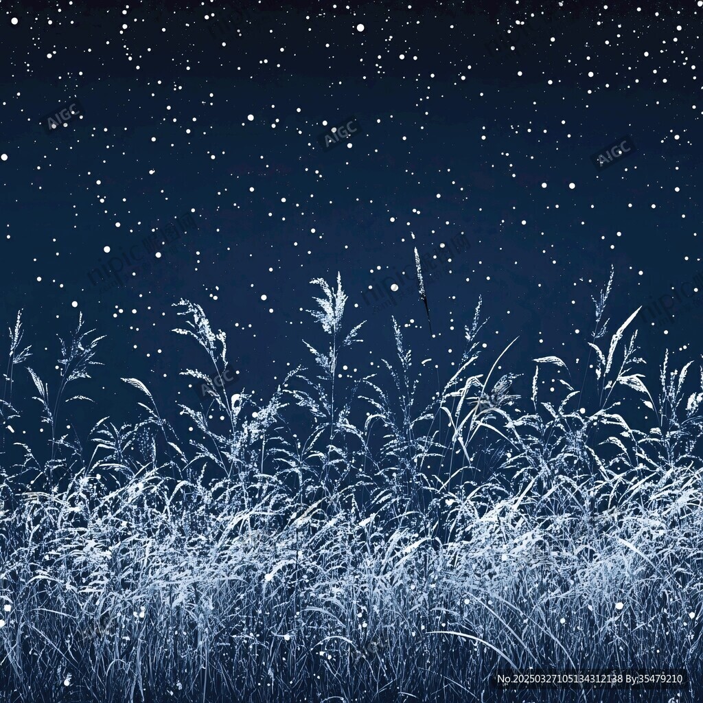 雪夜下的靜謐野草景觀