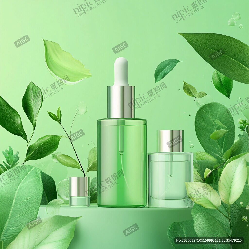 清新綠植環(huán)繞的護(hù)膚精華液