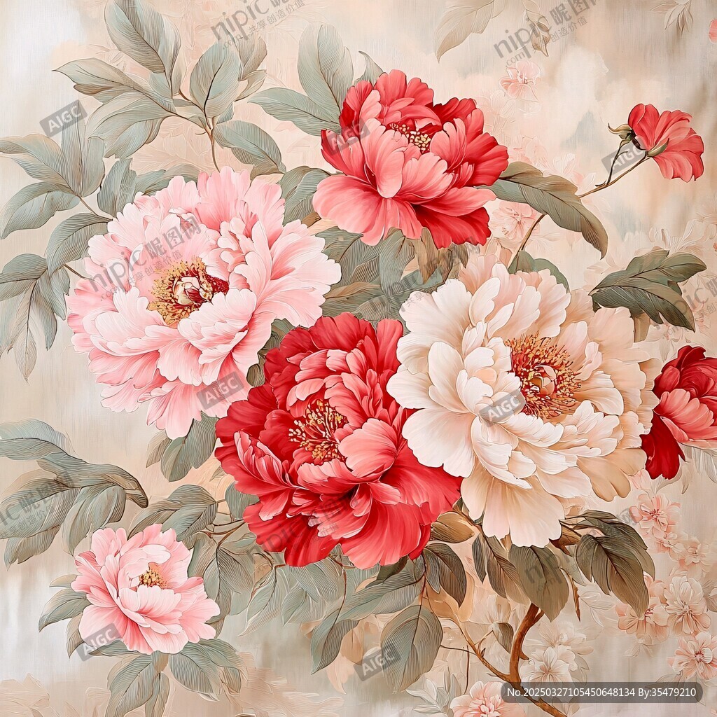 國色牡丹花卉精美插畫