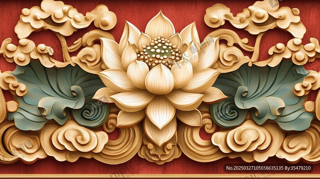 中式蓮花浮雕裝飾藝術(shù)