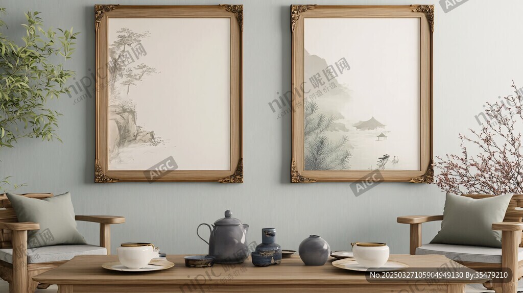 中式茶室掛畫與雅致布置