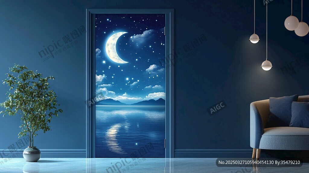 夢幻月夜門景 靜謐空間