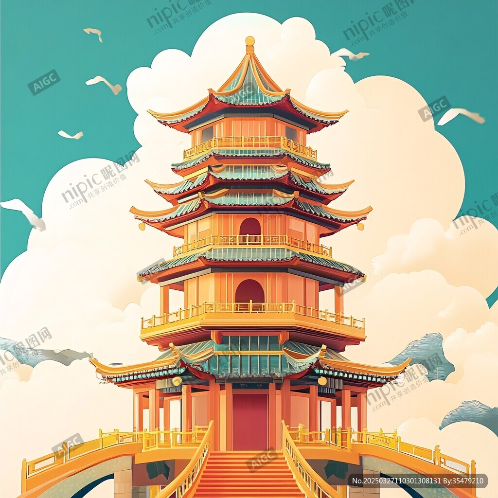 古風寶塔矗立于云海之間