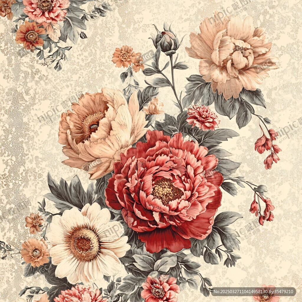 復(fù)古風(fēng)花卉圖案壁紙