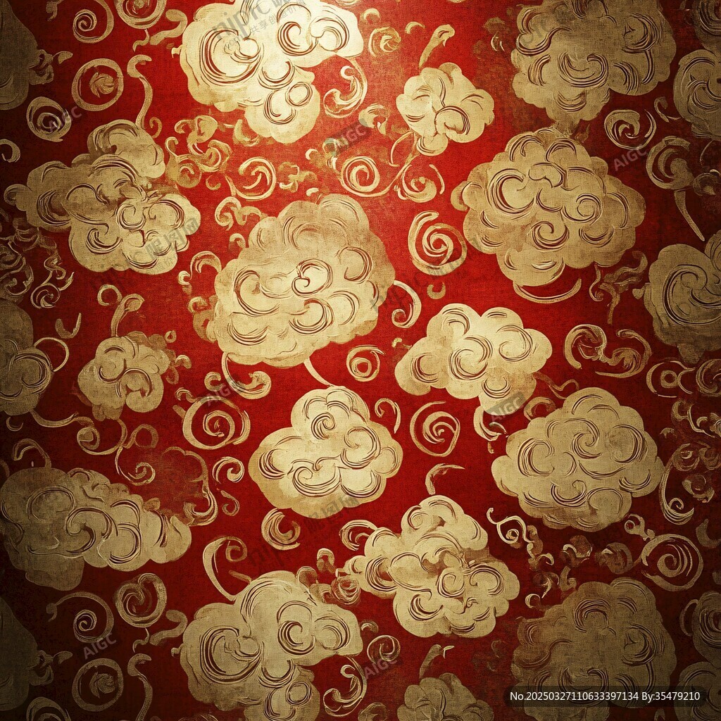 中式紅金祥云傳統(tǒng)花紋圖案