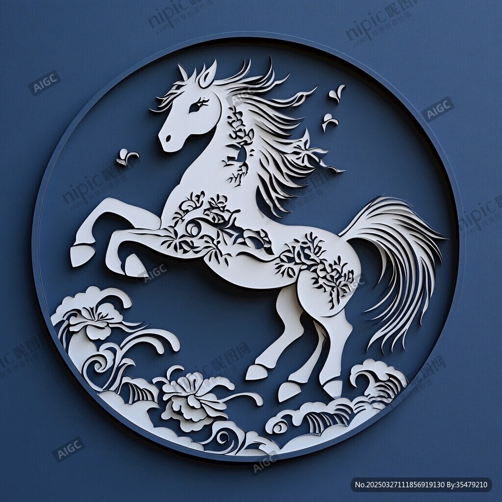 中式雕花駿馬圓形裝飾畫