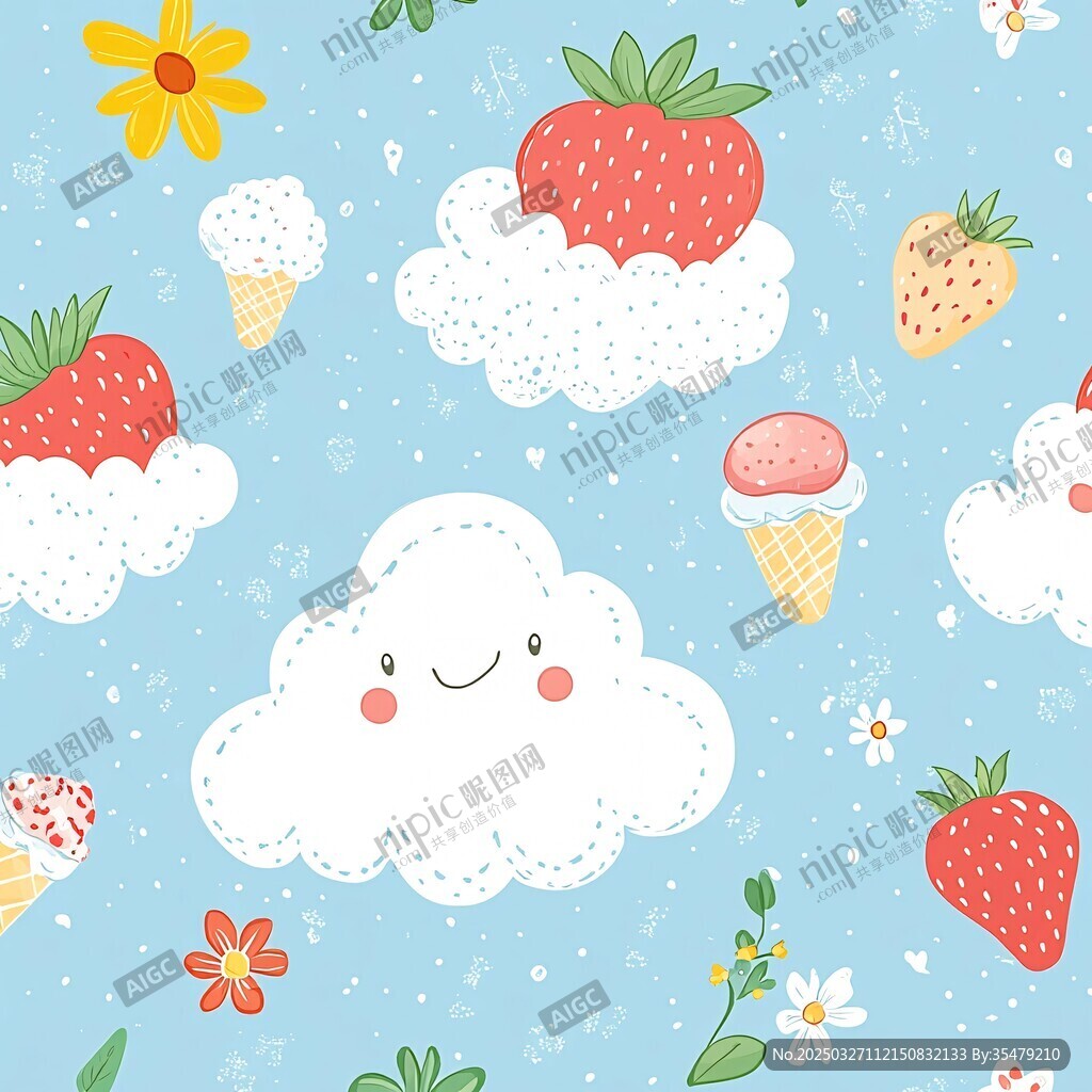 云朵草莓冰淇淋可愛圖案