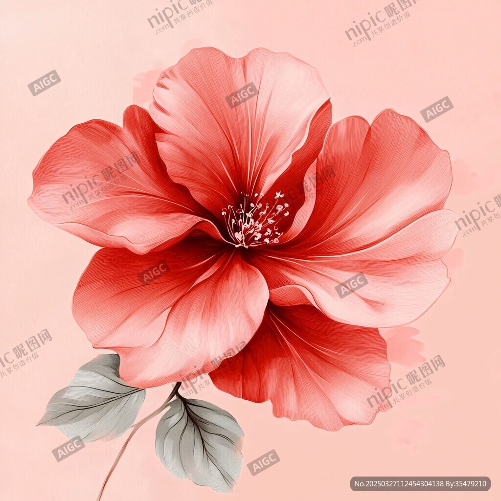 嬌艷粉色花卉插畫作品