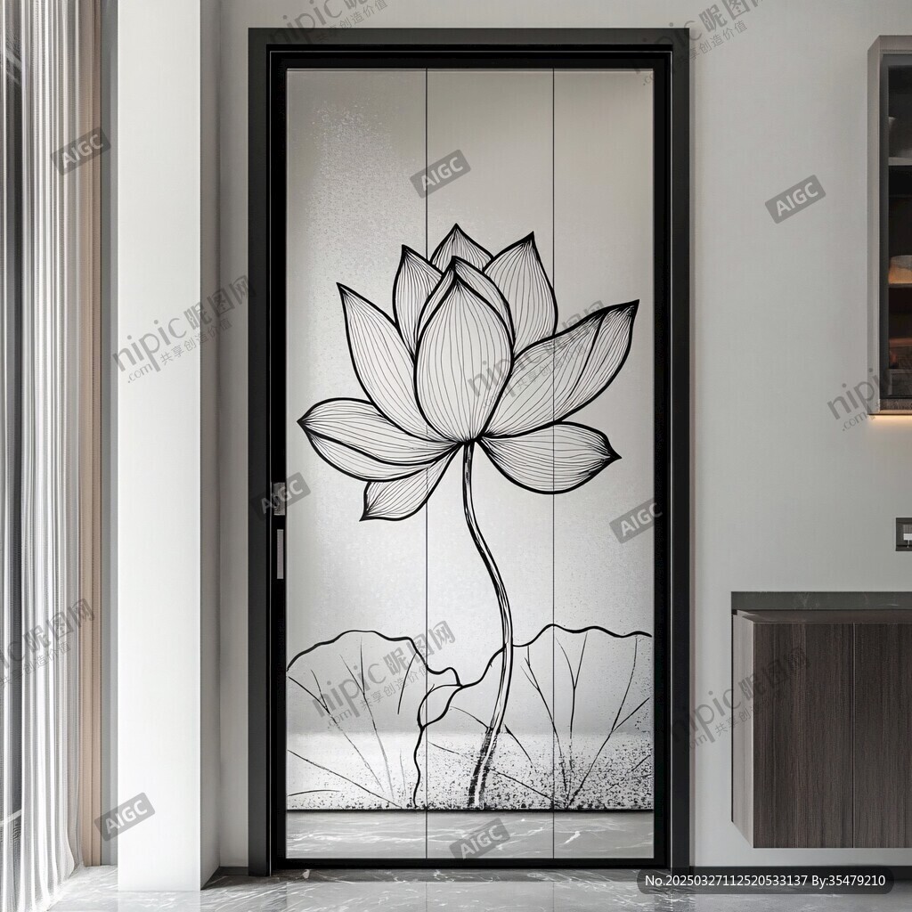 中式蓮花圖案裝飾門