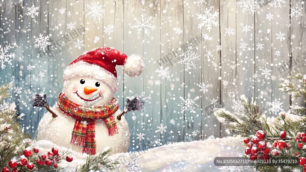可愛(ài)雪人迎圣誕溫馨雪景