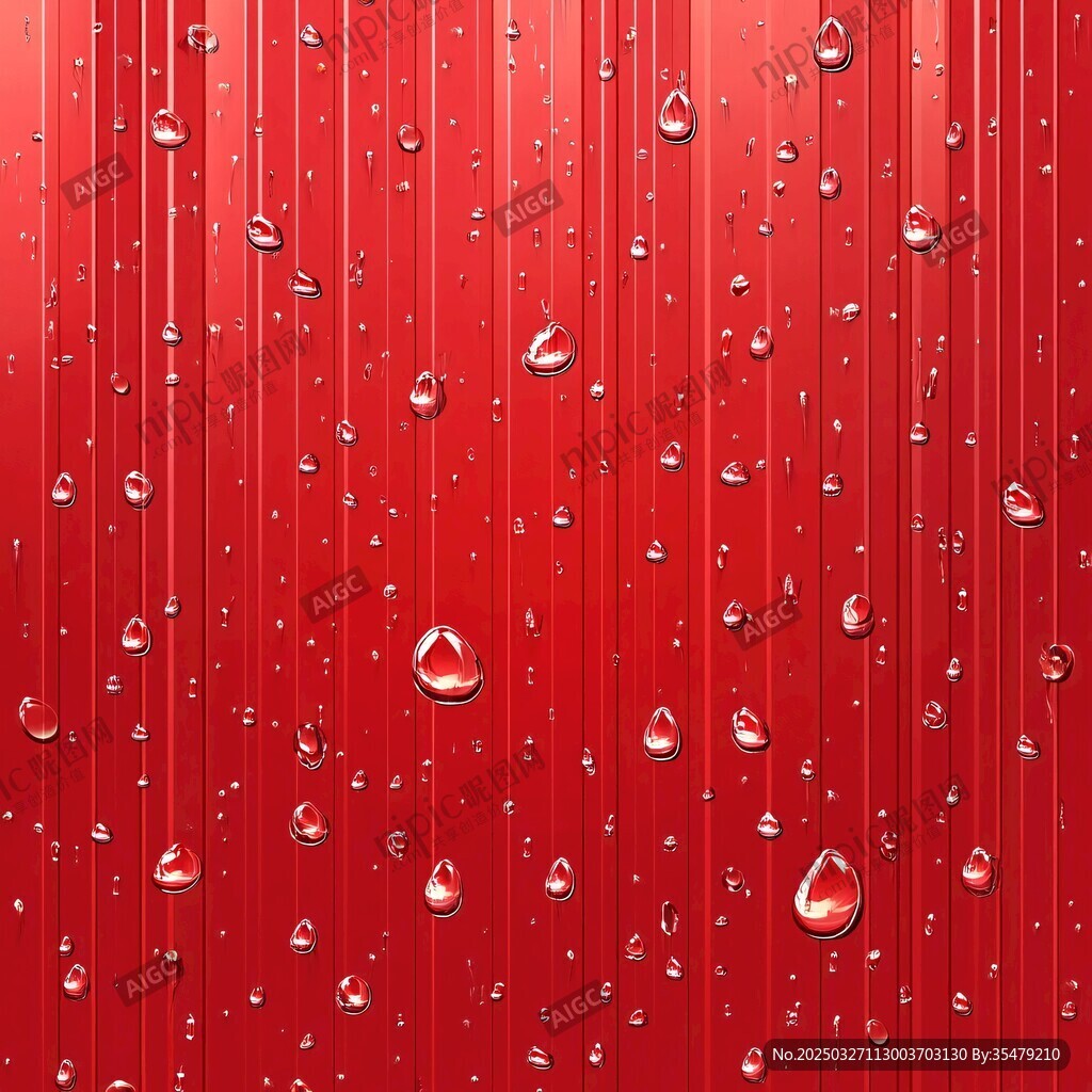 紅色背景上晶瑩的水滴