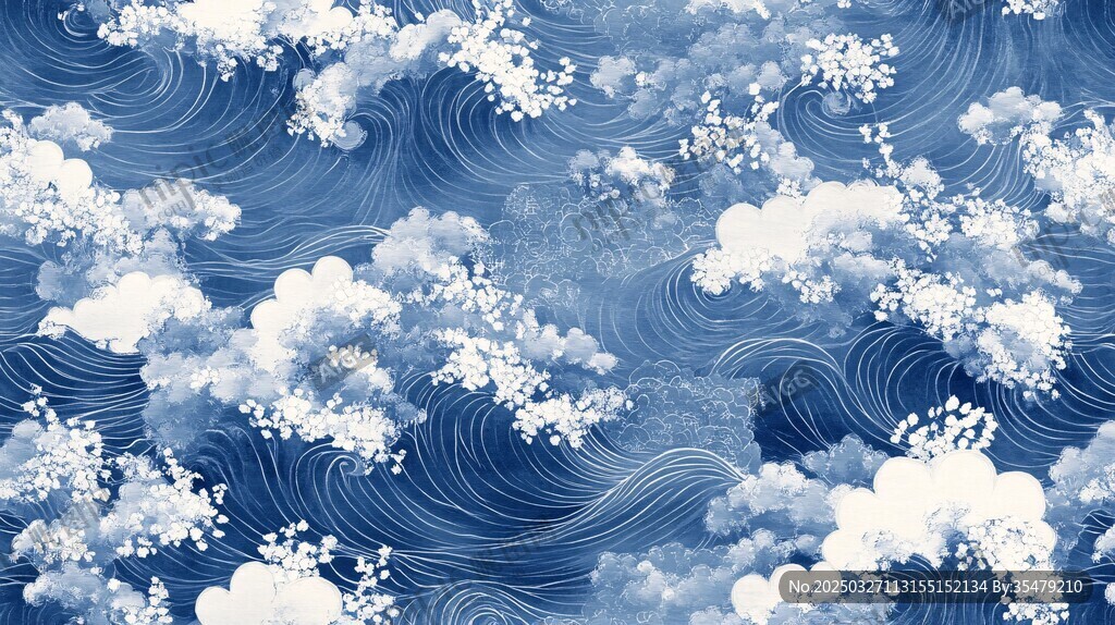 藍(lán)白云海波浪紋理圖案