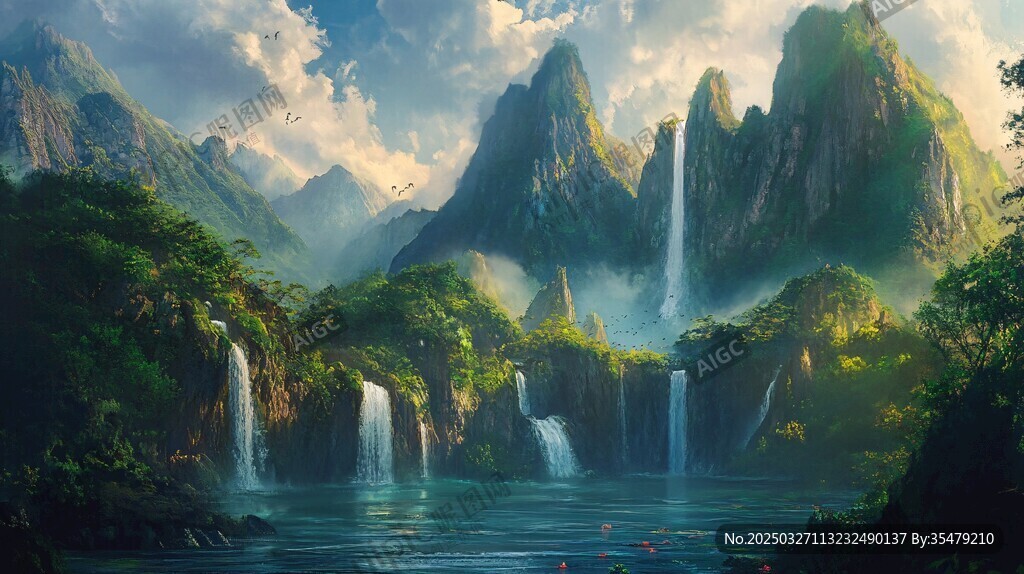 夢幻山水間的壯麗瀑布景觀
