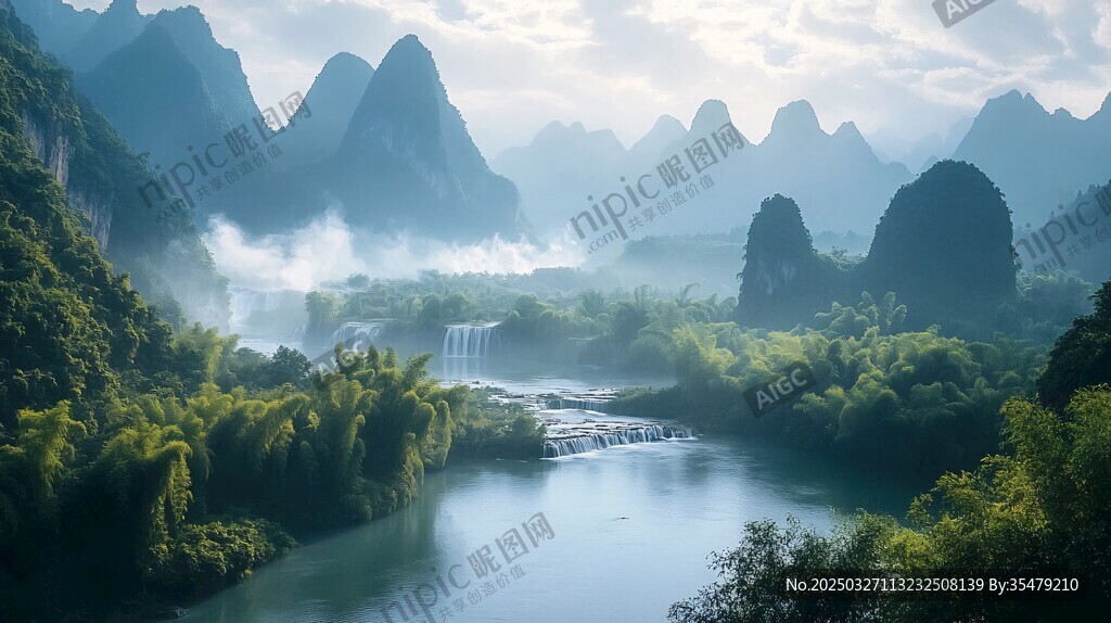 山水畫(huà)卷中的靜謐自然美景