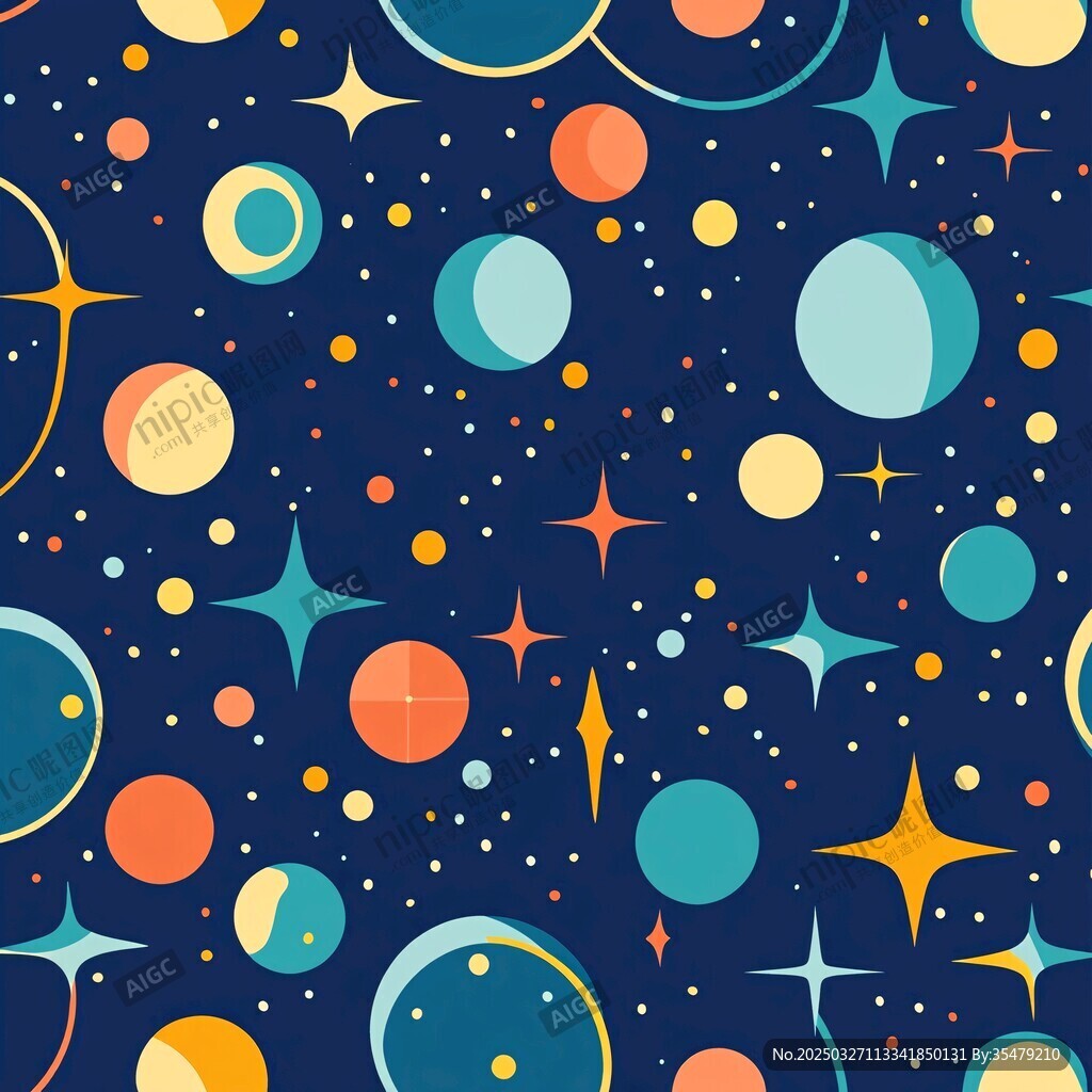 夢幻星空行星無縫圖案