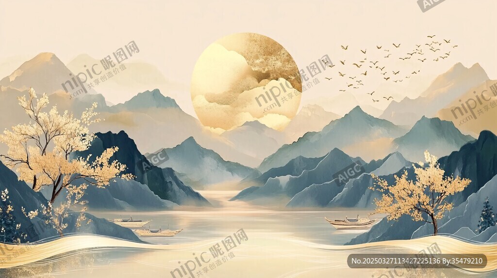 山水間的月色詩意景象