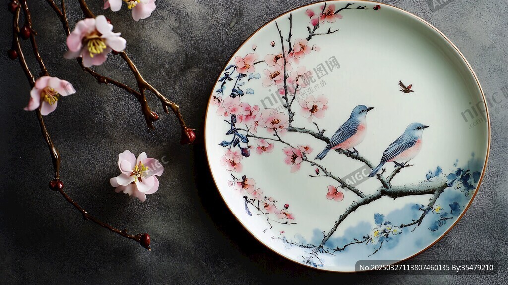 中式花鳥瓷盤 雅致風情