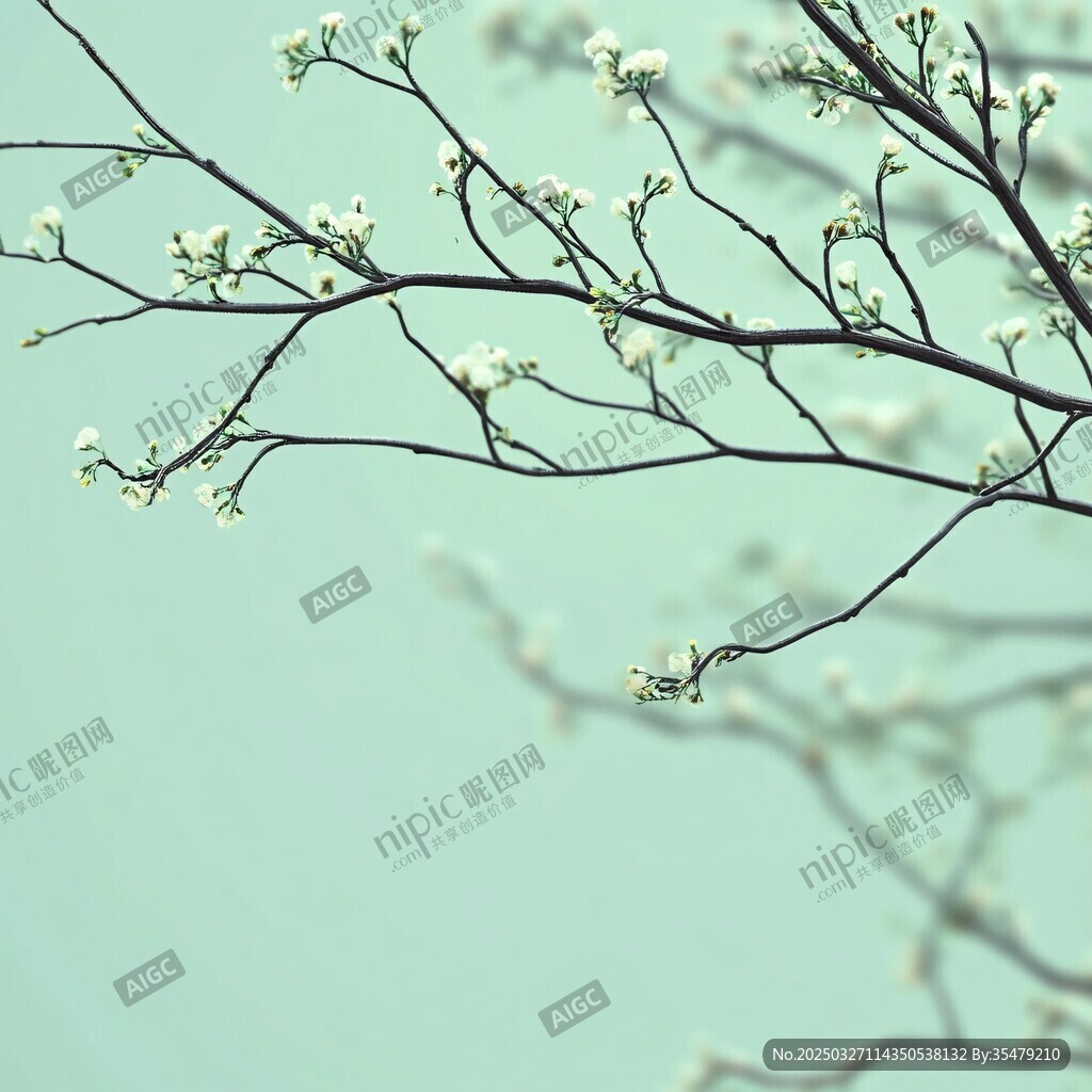 枝頭綻放的春日白色小花
