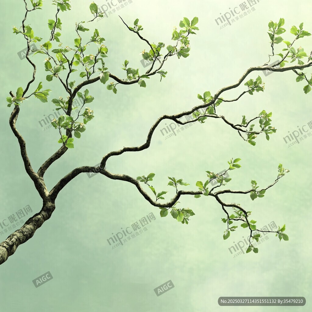 新綠樹枝伸展于天際