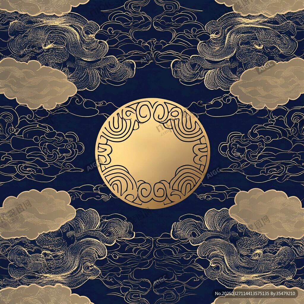 中式云月圖 古典祥瑞紋飾
