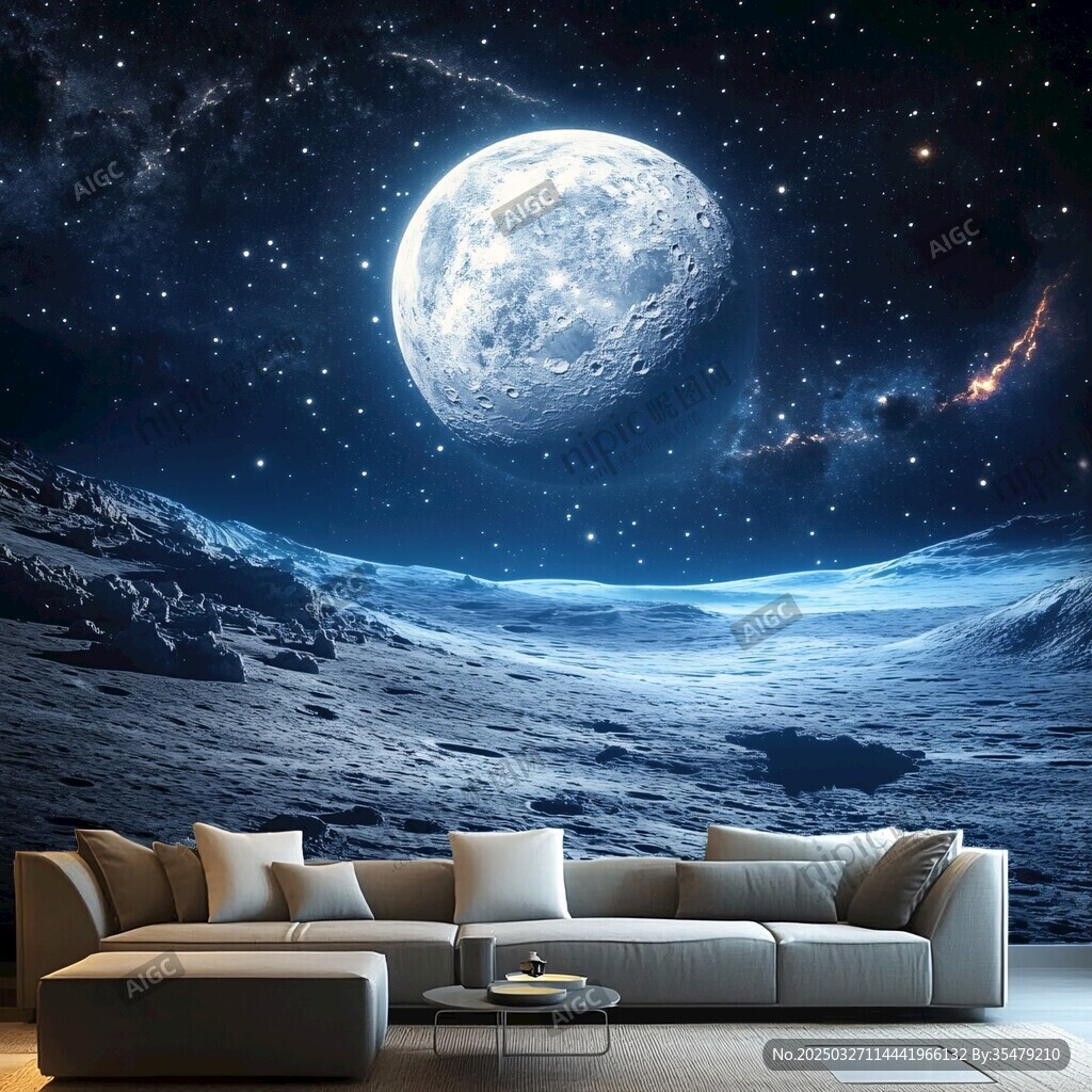 夢幻月球星空室內背景墻