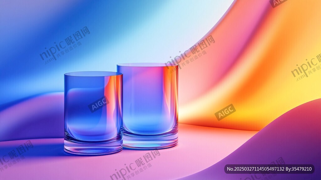 夢幻漸變背景中的雙玻璃杯