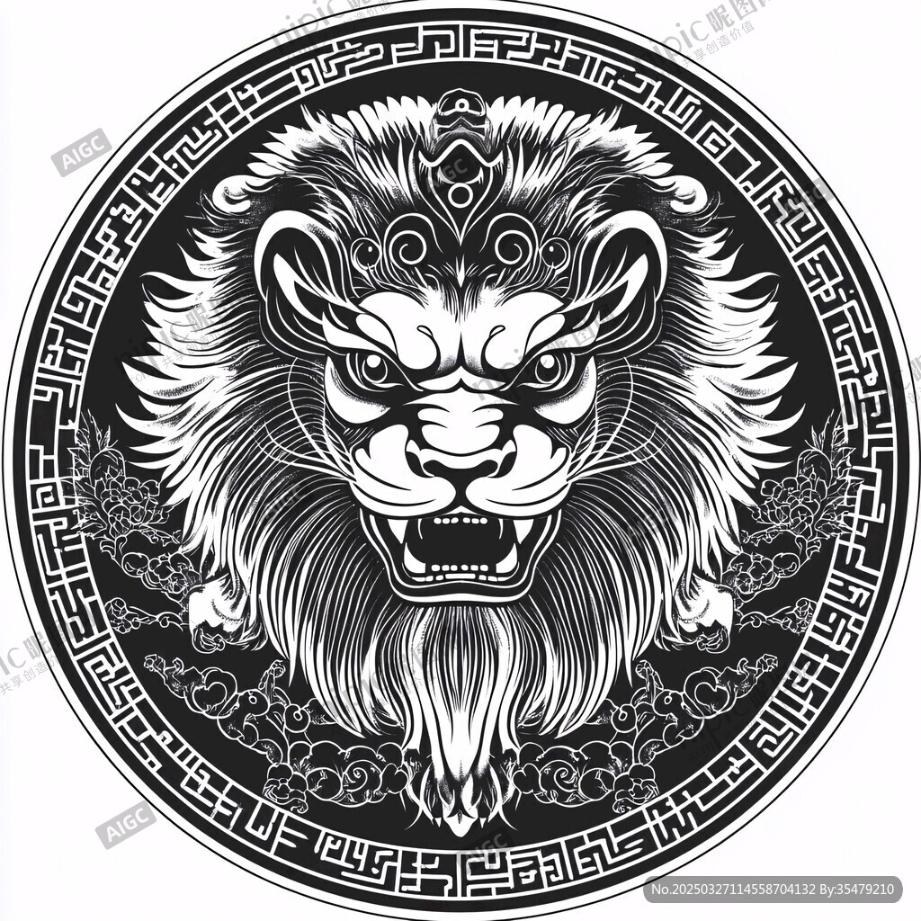 中式威嚴(yán)獅子圖騰圖案