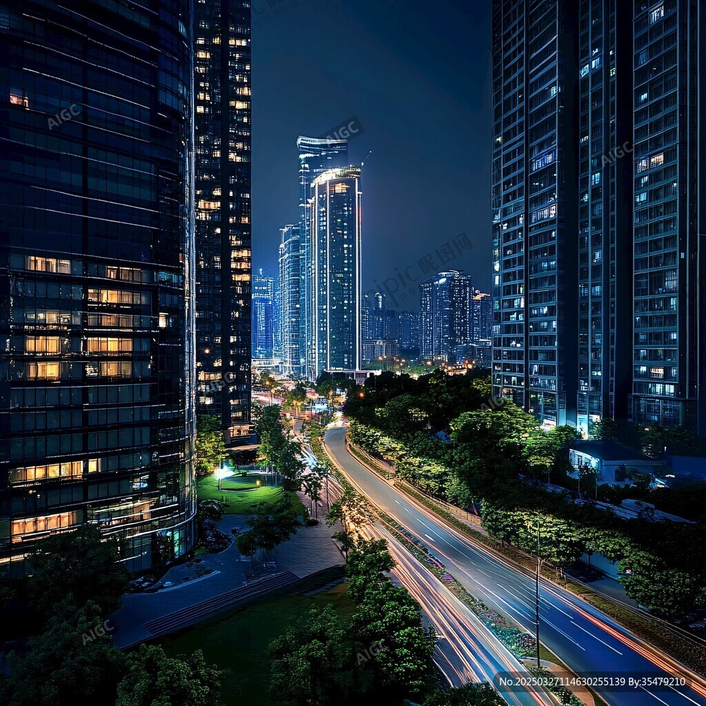 城市夜景中的繁華道路景觀