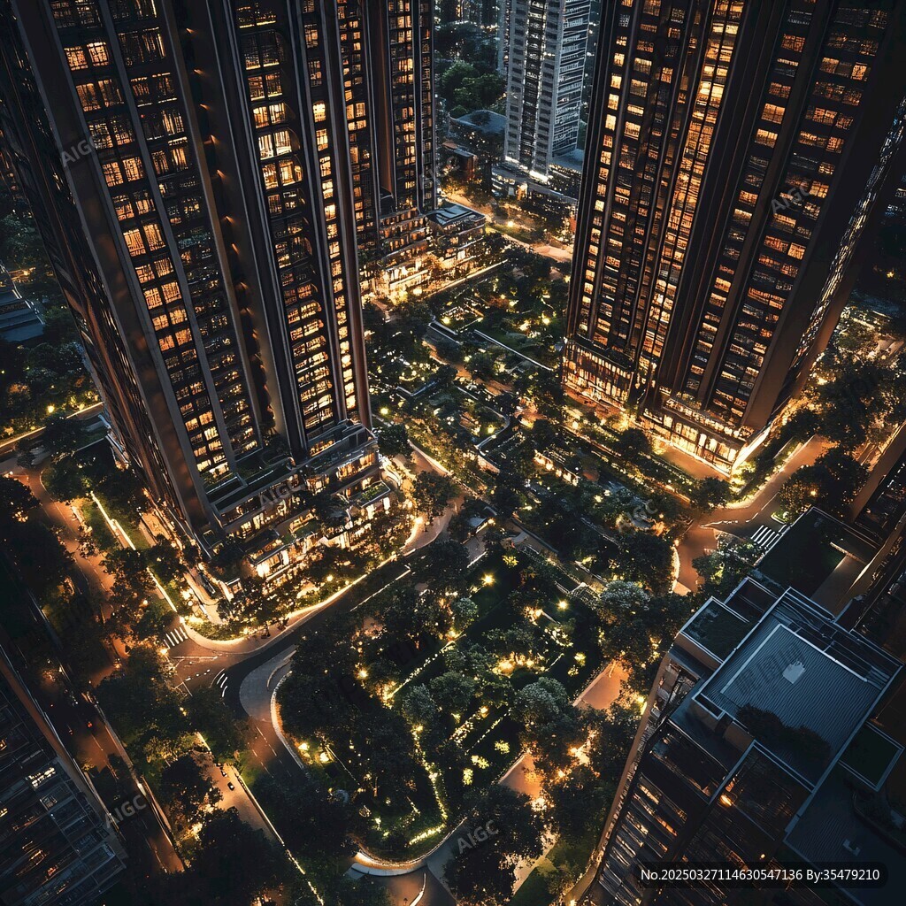 都市夜景下的璀璨住宅小區(qū)