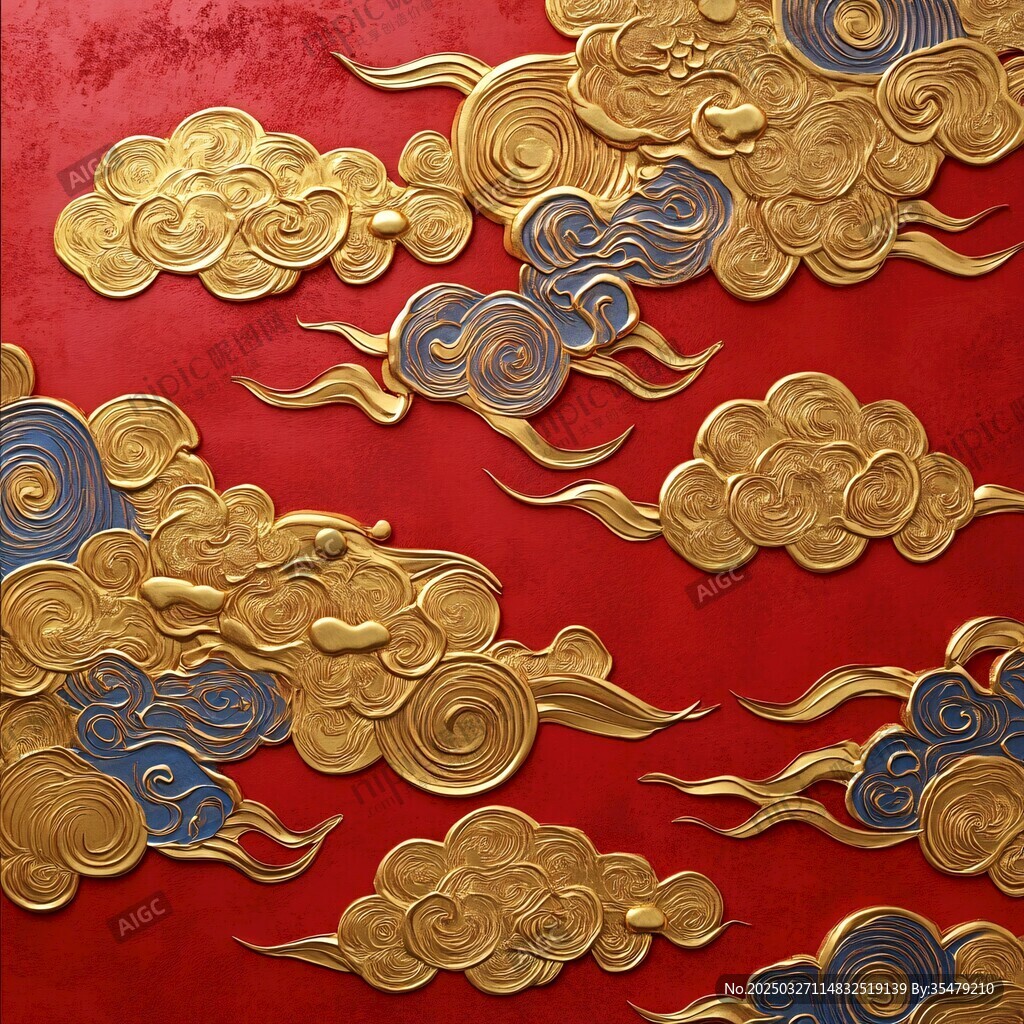 紅色背景上的精美祥云紋飾
