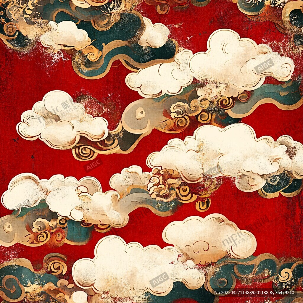 中式紅底祥云精美圖案