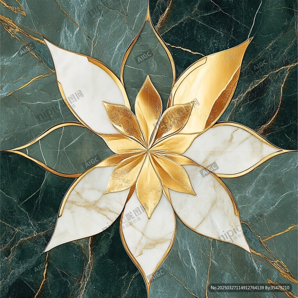 奢華金白花朵大理石圖案