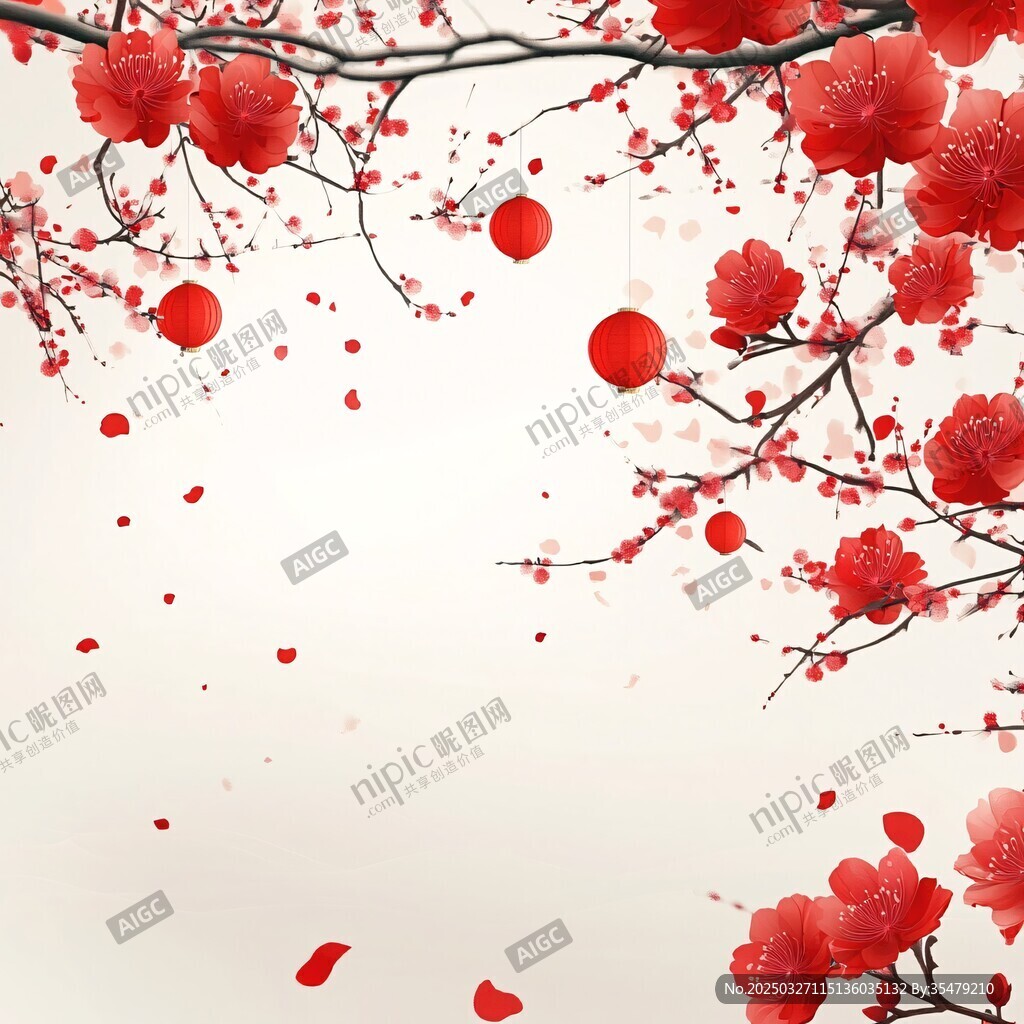 紅梅燈籠裝點喜慶畫面