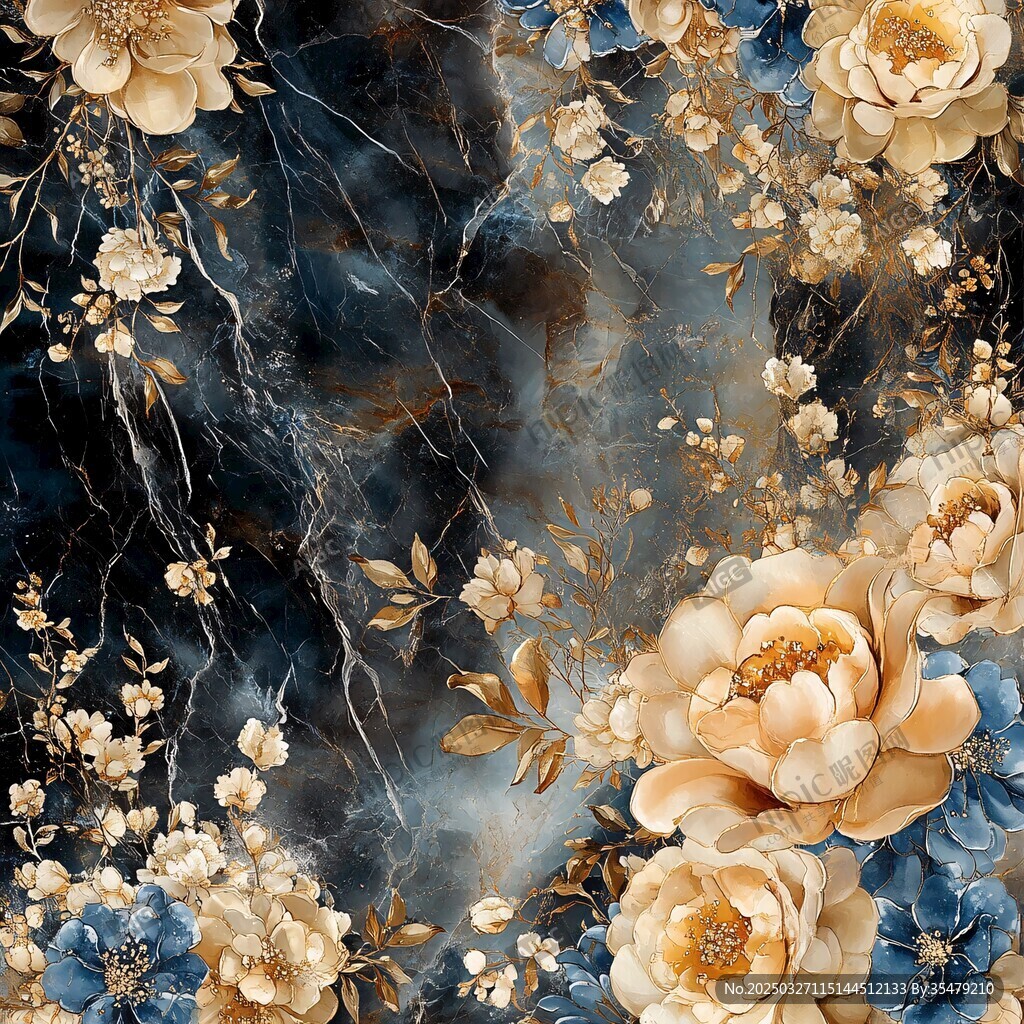 奢華花卉大理石紋裝飾圖案