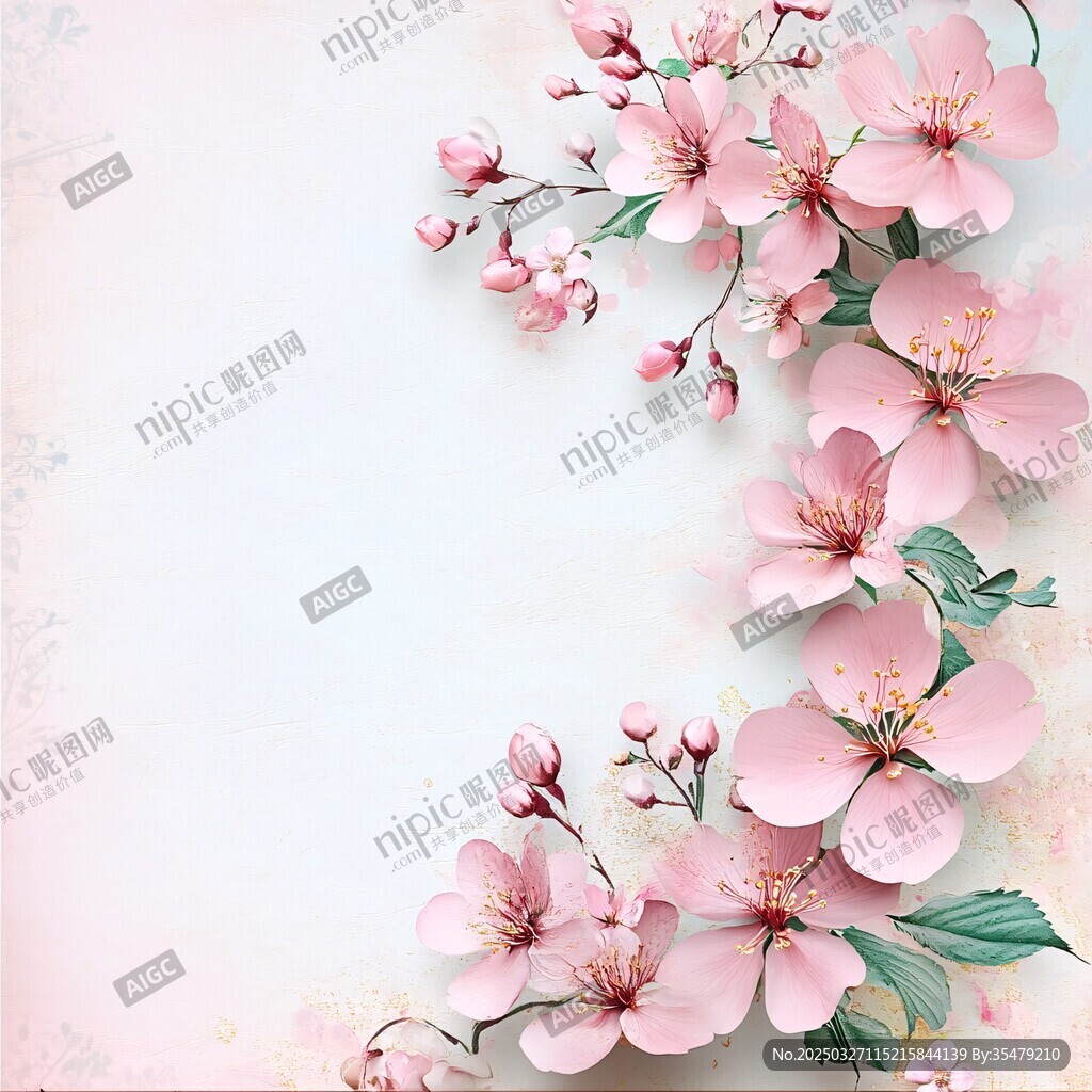 粉櫻綻放 唯美花卉背景圖