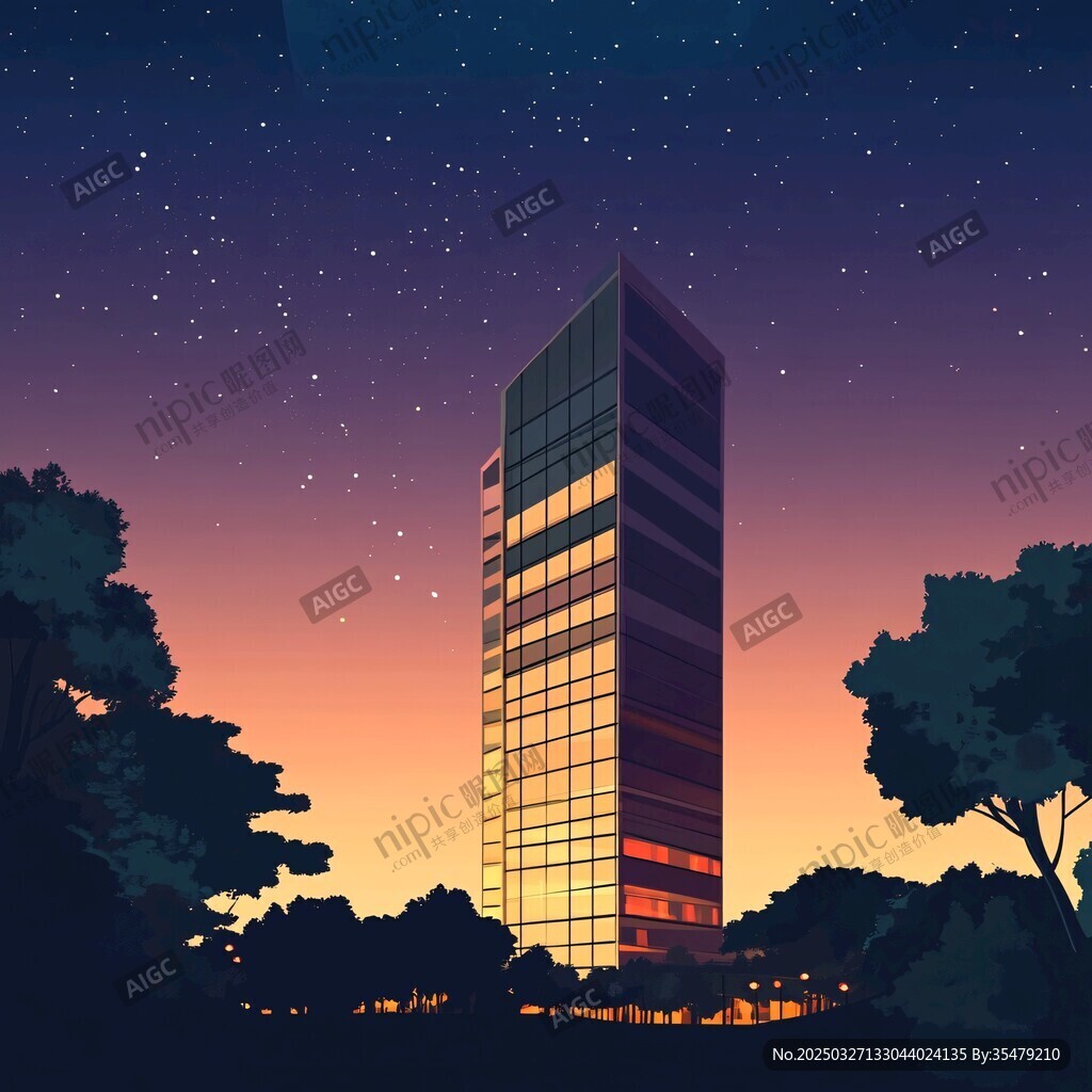 夜幕下的高樓與星空美景