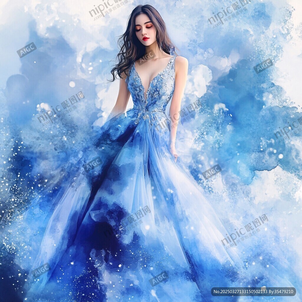 夢幻藍裙女子 唯美浪漫風