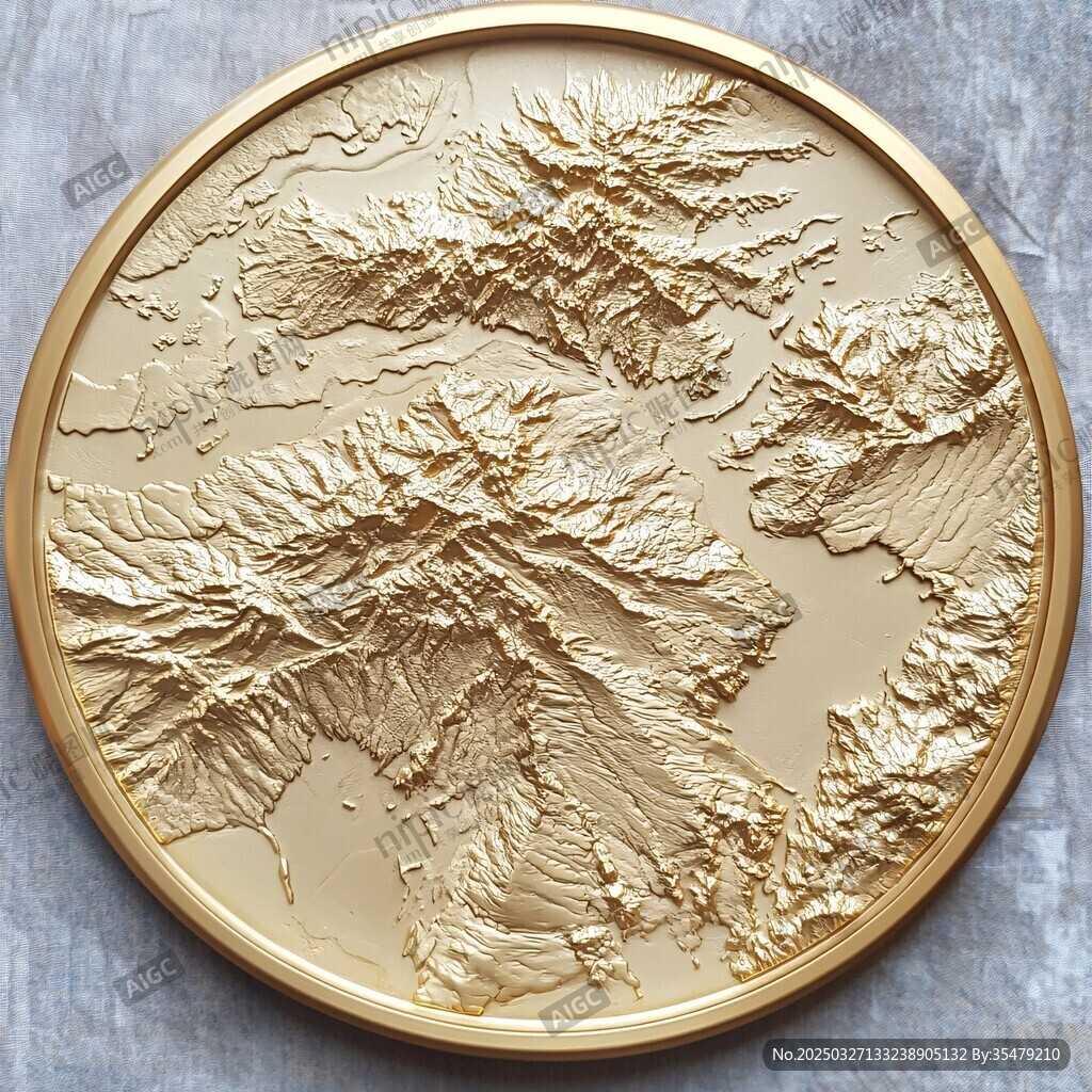 金色立體地形裝飾圓盤