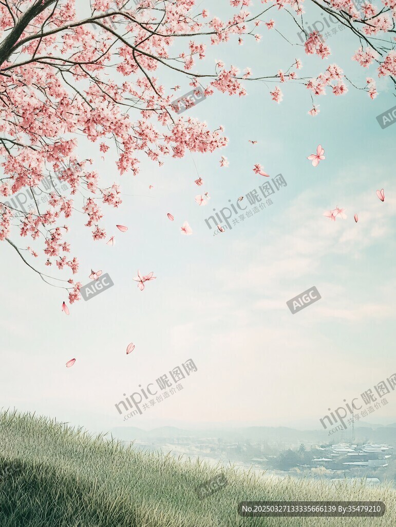 春日櫻花飄落的美麗景致