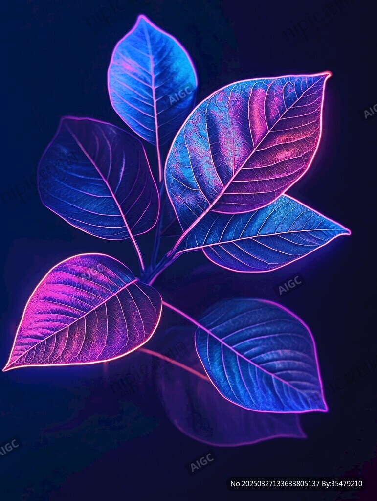 夢(mèng)幻炫彩發(fā)光植物葉片