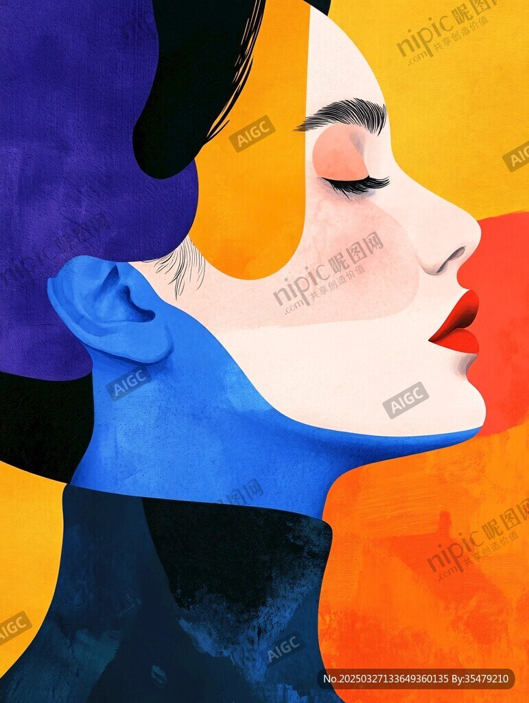 多彩抽象女性側臉藝術圖