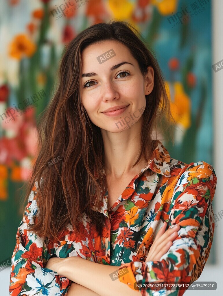 微笑的花襯衫女士