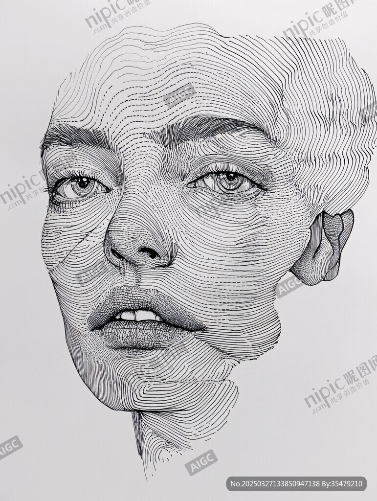 半臉線條素描人像藝術